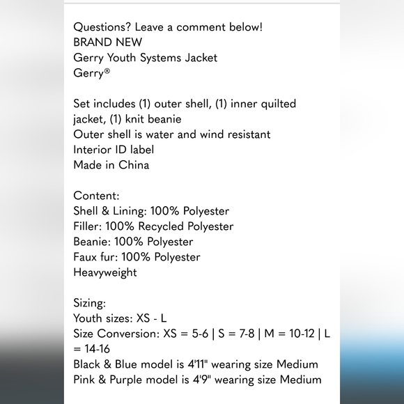 3 in 1 Gerry Youth Systems Jacket, nwt girls, pink - Picture 9 of 9